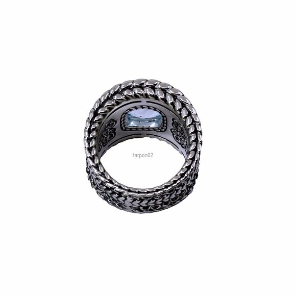 John Hardy JAI Blue Topaz+Floral Textured Saddle Band Sterling Silver Ring-7 NIB - Picture 10 of 14